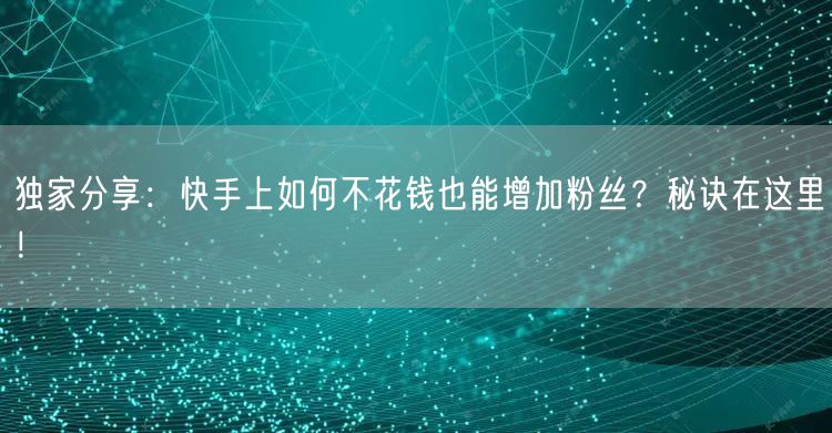 独家分享:快手上如何不花钱也能增加粉丝?秘诀在这里!