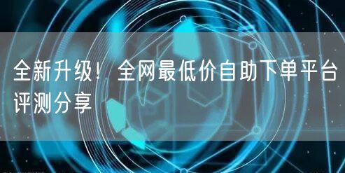 全新升级!全网最低价自助下单平台评测分享