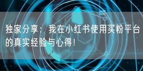 独家分享:我在小红书使用买粉平台的真实经验与心得!